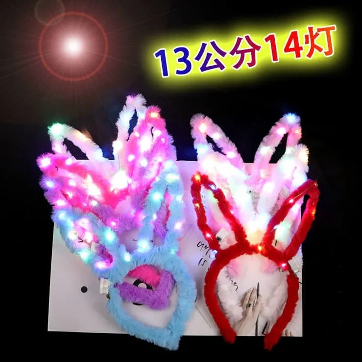 14 đèn phát sáng tai thỏ sang trọng Đèn LED băng đô trẻ em cô gái kéo dài nhấp nháy thắng cảnh chợ đêm đồ chơi-duoc-ban-tai-Nhập Hàng Giá Tốt