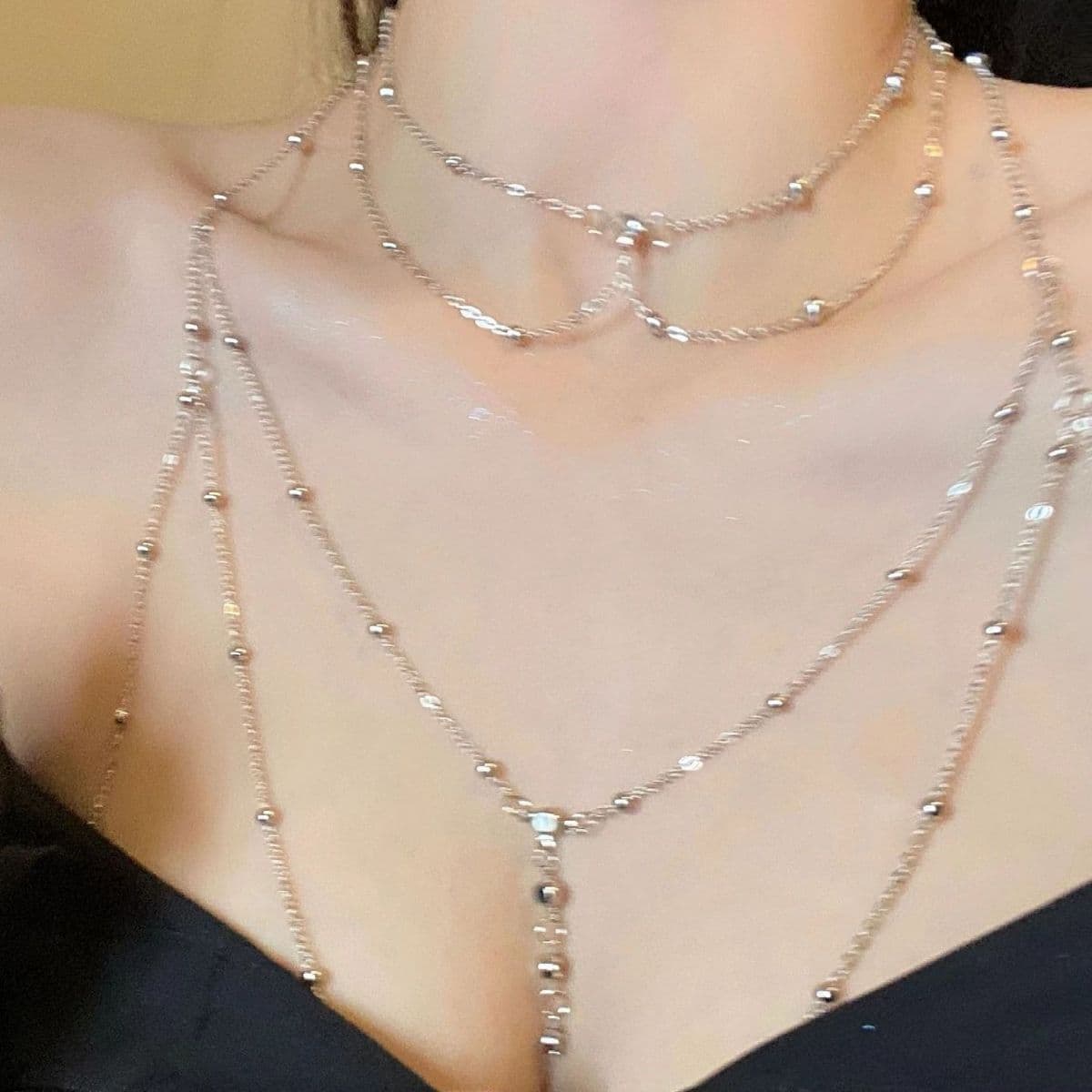 Chuỗi hạt vườn nạm kim cương thời trang chuỗi cơ thể trang trí mặt dây chuyền Kim cương lấp lánh Vòng Cổ Tua Rua Chuỗi ngực thời trang nữ Âu Mỹ-duoc-ban-tai-Nhập Hàng Giá Tốt
