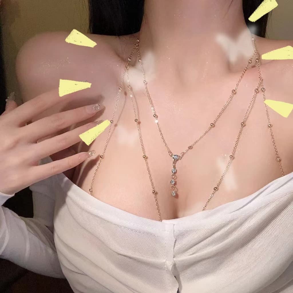 Chuỗi hạt vườn nạm kim cương thời trang chuỗi cơ thể trang trí mặt dây chuyền Kim cương lấp lánh Vòng Cổ Tua Rua Chuỗi ngực thời trang nữ Âu Mỹ-duoc-ban-tai-Nhập Hàng Giá Tốt