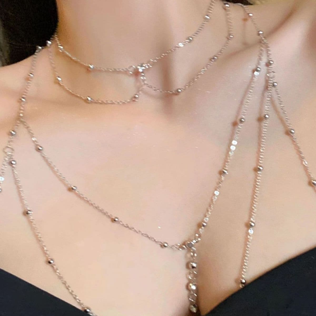 Chuỗi hạt vườn nạm kim cương thời trang chuỗi cơ thể trang trí mặt dây chuyền Kim cương lấp lánh Vòng Cổ Tua Rua Chuỗi ngực thời trang nữ Âu Mỹ-duoc-ban-tai-Nhập Hàng Giá Tốt